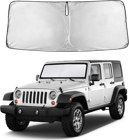 Autovir Windshield Sun Shade Fit for 1997-2015 2016 2017 Jeep Wrangler | Sunshade, Front Car Window Shades Sun Visor, Blocks UV Rays & Heat, Car Accessories by Autovir