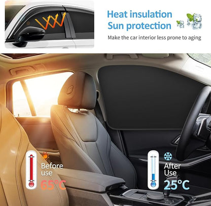 Window Sun Shade Car Curtains - Side Thiken Sun Shades Magnetic 100% Block Light Car Window Covers with Cooler Feeling (Black, T-4pcs) - Image 4