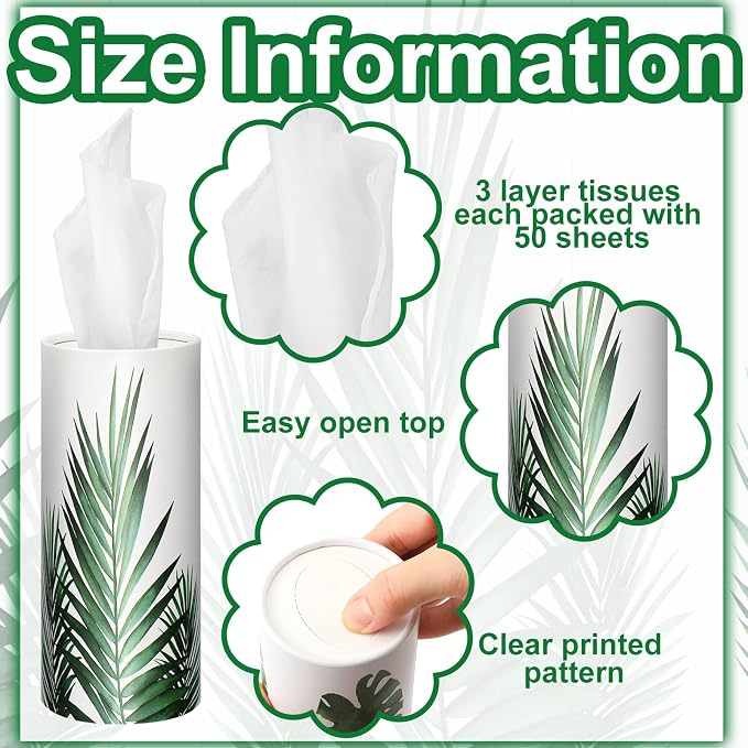 Zonon 8 Pcs Greenery Car Tissue Cylinder with 3-ply Facial Tissue Bulk Round Tissues Holder Box Spring Travel Cylinders Tubes for Car Decoration with 50 Sheets for Cup Holder Round Container - Image 6