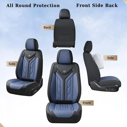 Coverado Car Seat Covers Full Set, Automotive Seat Covers Car Seat Protector Car Seat Cushion, Waterproof Leather Seat Covers for Cars, Universal Fit for Most Sedans SUV Pick-up Truck(Black&Blue) - Image 7