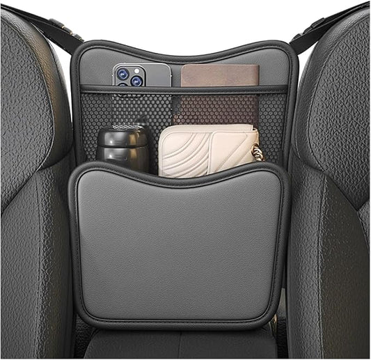 Car Organizer Storage Between Seats, Nappa Leather Front Seat Storage Bag with Tissue Holder, Automotive Console Hanging Net Pocket Handbag Holder for Phone Document (Gray) by Unknown