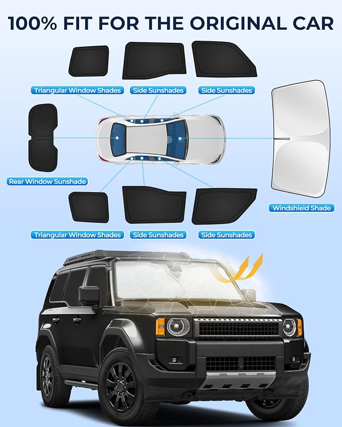 Car Window Shades for Toyota Land Cruiser Prado 250 2024-2025, 8Pcs | Privacy Sun Shade Set for Front Windshield Side and Rear Windows, Full Window Covers Keeps Vehicle Cool for Camping Napping - Image 5