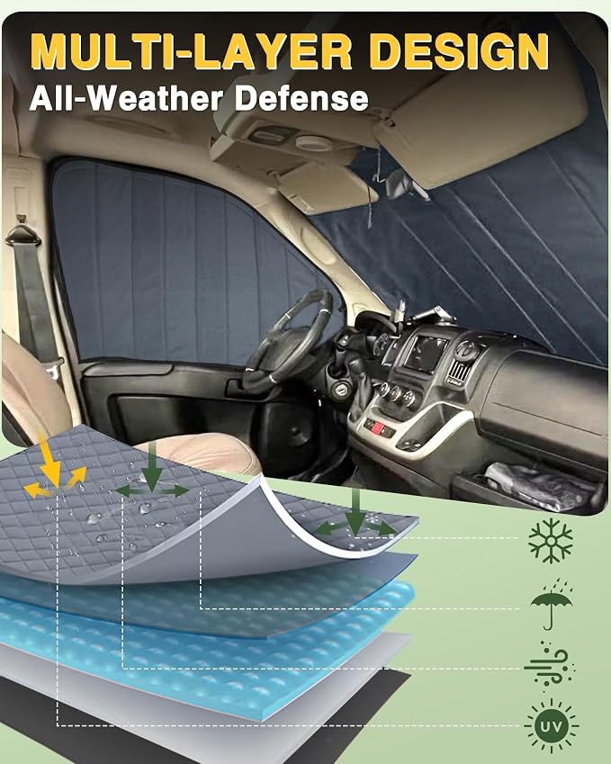Van Window Covers Fit for Mercedes Sprinter NCV3 VS30 2019-2025 | Blackout Privacy & Thermal Insulation Magnetic Van Front Door Side Window Shades, Gray (Pair) - Image 6