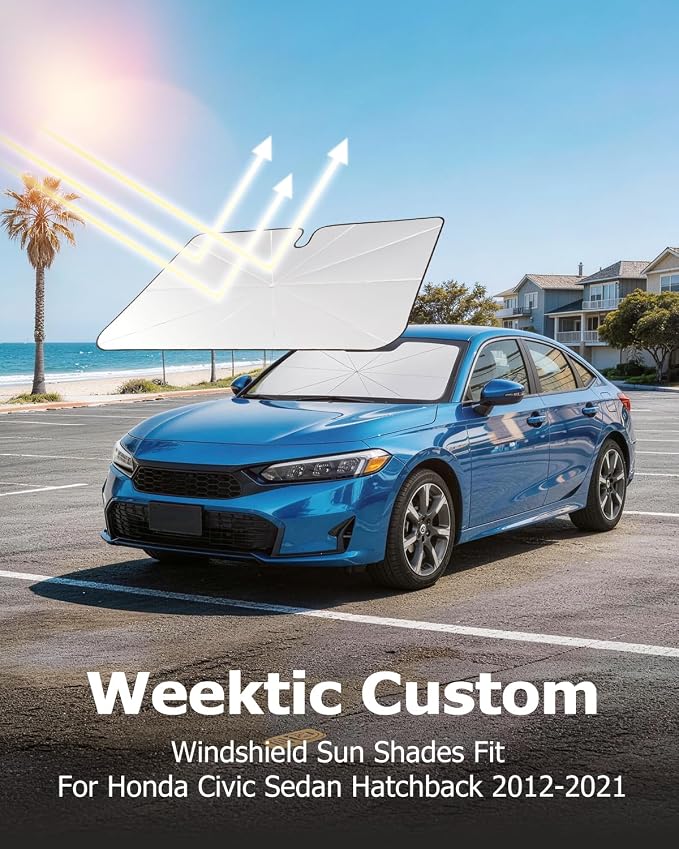 Weektic Custom Windshield Sun Shade Umbrella for Honda Civic Sedan & Hatchback 2012-2021, Double Thickened Ice Crystal Coating Sun & Heat Protection, Keep Vehicle Cool & Protect Interior - Image 5