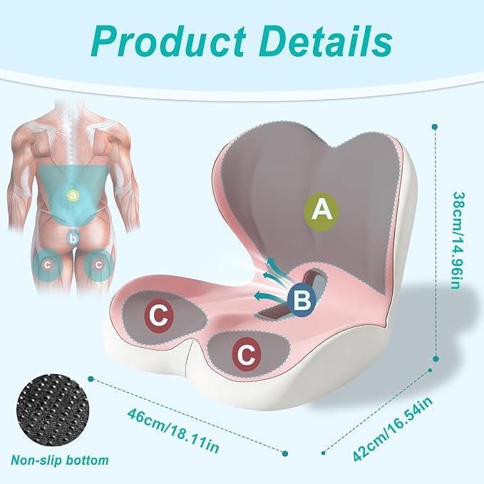 Seat Cushion for Office Chair, Ergonomic Cushion with Lumbar Support Pillow | Orthopedic Memory Foam Coccyx Cushion for Tailbone & Sciatica Pain Relief, Ideal For Office Chairs, Car Seats, Wheelchairs - Image 2
