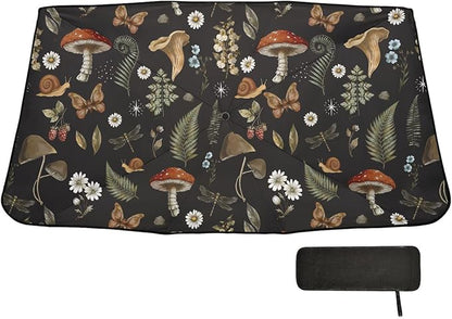 Mushrooms Windshield Sun Shade Umbrella Vintage Flower Butterfly Dragonfly Foldable Car Front Window Sunshade Blocks UV Rays Heat Keep Vehicle Cool (55" x 27.5") - Image 7