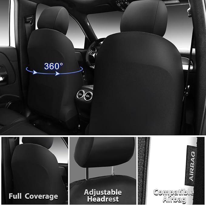CAR PASS Memory Foam Car Seat Covers,Air Cool Mesh Thick Seat Covers Front Seats,White Leather Seat Covers for Car,Universal Automotive Comfort for Most Cars,SUV,Trucks,Airbag Compatible,Black White - Image 2