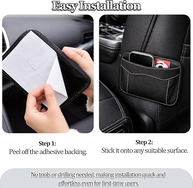 Black Car Seat Side Pocket Organizer, Leather Mini Storage Pouch for Auto Door, Window, and Console, Holder Tray, Vehicle Seat Gap Filler for Registration, Documents, and Notepad ﻿ - Image 3