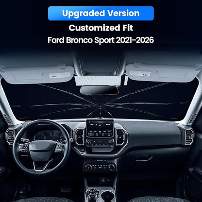 Windshield Sun Shade Umbrella Compatible with Ford Bronco Sport 2021-2026,Upgraded Bendable Handle for Dashboard Protection,10-Rib Ice Crystal Coating Sunshade for UV & Heat Block Accessories - Image 2