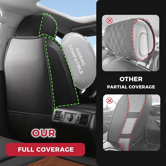 FREESOO Custom for Toyota Tundra Seat Covers 2022-2026 Crewmax Double Cab | Custom Fit, Full Set, 60/40 Split Bench, Waterproof Leather, for Truck Toyota Tundra Accessories, BlackBrown - Image 3