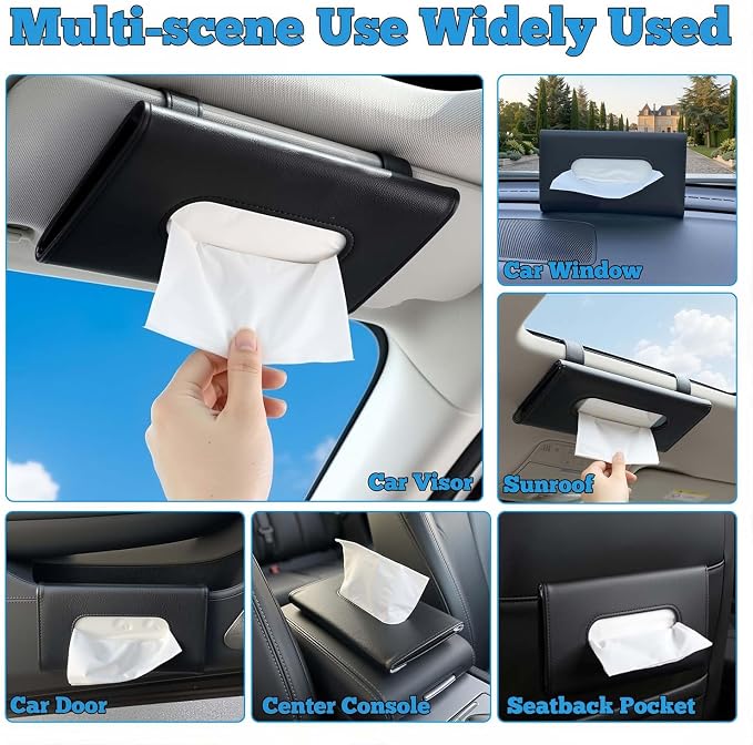 Blingbling Car Tissue Holder, Sun Visor Napkin Box, Black | Premium PU Leather, Auto Napkin Case, Mask Holder for Car, with Tissue Refill, Vehicle Interior Accessories for Men Women, - Image 7