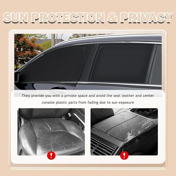 4PCS Zipper Car Window Shades for Side Window,Blackout & Mesh Car Windows Screens for Camping & Privacy,Breathable Front/Rear Cars Windows Covers with Nylon Stickers - Image 6
