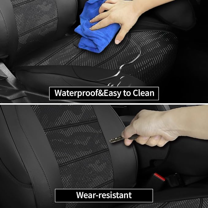 EKR F150 Seat Covers Custom Fit for (4 Door,SuperCrew) Ford F-150 Raptor/Tremor 2021 2022 2023 2024 2025 2026,Leather Truck Seat Cover Full Set -Faux Leather(Black/Gray Camo A122) - Image 6