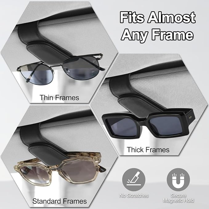 2 Packs Magnetic Sunglasses Holder for Car, Sunglass Clip for Visor(Black) | Leather Car Eyeglass Holder and Ticket Card Clip, Suitable for Different Size Eyeglasses, Interior Car Accessories - Image 3