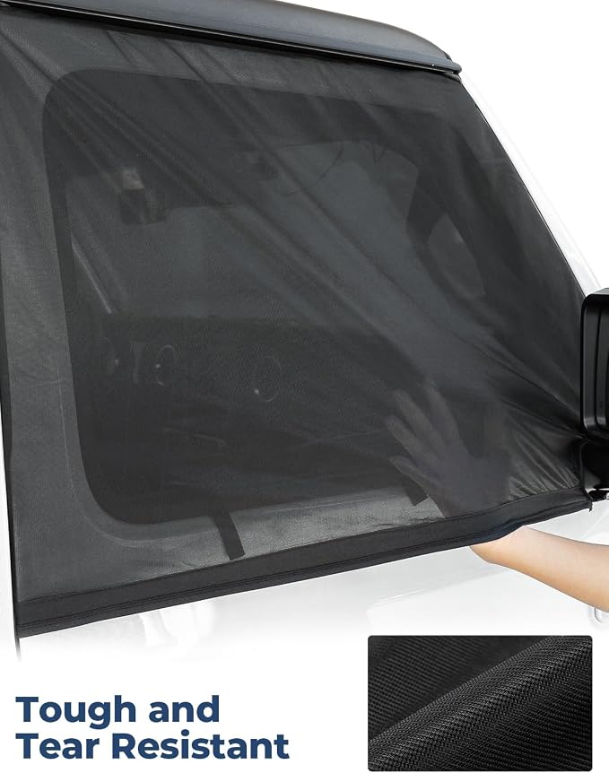 JOYTUTUS Front Wrangler Side Window Sun Shade Camping Window Insect Screen Compatible with Wrangler JK JL Gladiator JT 2007-2026, Car Window Covers for Privacy Blackout 2 Pcs - Image 6