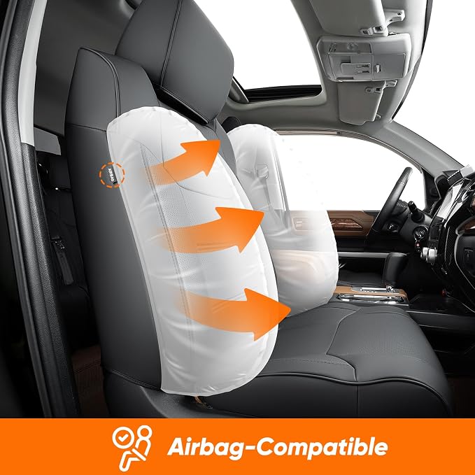 Super Cover Front Seat Covers for Toyota Tundra 2014–2021 (Bucket Seats Only), Full Coverage Front Leather Seat Protectors for Tundra Crewmax/Double Cab Pickup Accessories, Carbon Fiber, 2 PCS - Image 7