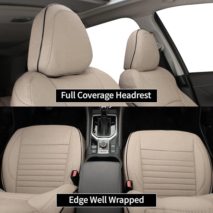 EKR Car Seat Covers for Subaru Crosstrek 2018-2023,Leatherette Full Set | Custom Fit for Subaru Crosstrek & Hybrid 2018-2023 (Rear W/ Armrest),Airbag Compatible,Easy Clean,Faux Leather(Beige) - Image 4