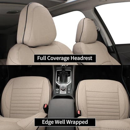 EKR Car Seat Covers for Subaru Crosstrek 2018-2023,Leatherette Full Set | Custom Fit for Subaru Crosstrek & Hybrid 2018-2023 (Rear W/ Armrest),Airbag Compatible,Easy Clean,Faux Leather(Beige) - Image 4