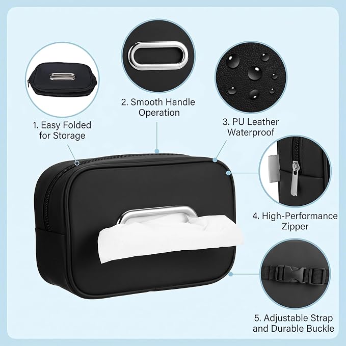 Novabright 3 Pack Car Tissue Holder Sun Visor Napkin Holder PU Leather Tissues Box Cover Backseat Rectangle Organizer for Car Sun Visor Black Organization Accessories - Image 3
