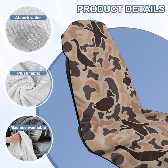 Camo Duck Car Towel Seat Cover Soft Comfort Front Seat Towel Cover Fashion Cars Interior Accessories Washable for Trucks, SUVs, Sedans - Image 6