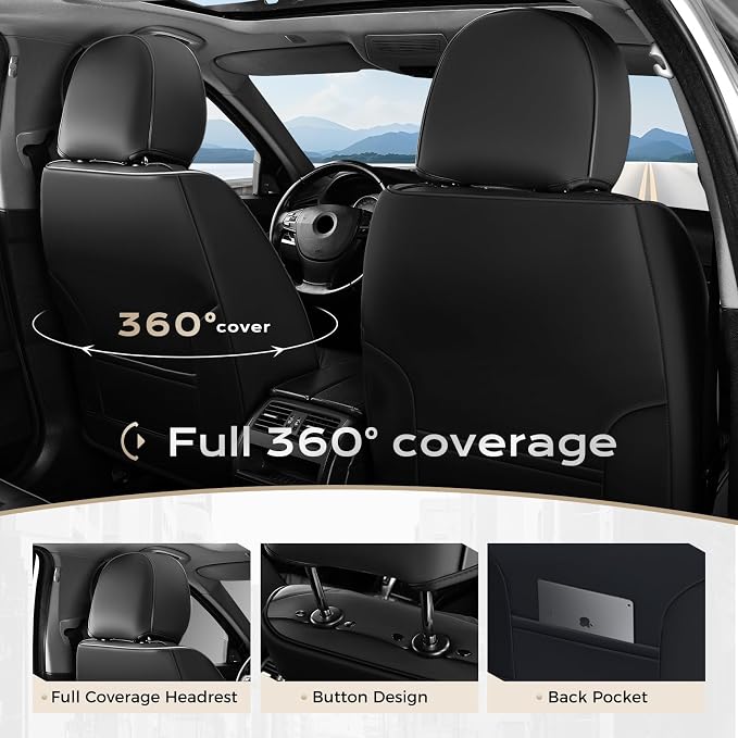 Coverado Car Seat Covers, Front Covers for Cars, Car Seat Cover Front Seats, Automotive Seat Cover, Waterproof, Leather Car Seat Cushion, Universal Interior Seat Protectors for Most Cars Black - Image 4