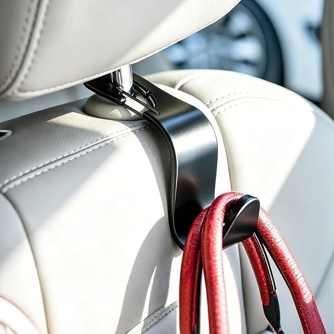 Car Seat Headrest Hooks 4 Pack, Purse Hook for Cars with Non-Slip Lock | Car Bag Hooks 360° Rotation, Hold 50lb, Universal Fit, Back Seat Storage Hook Hanger Holder Organizer - Image 7