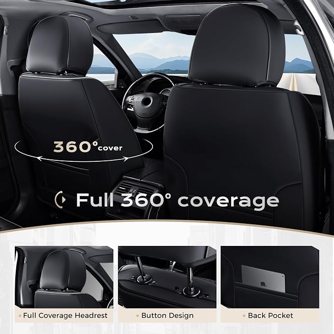 Coverado Car Seat Covers, Seat Covers for Cars, Waterproof Leather Auto Seat Protectors, Leather Car Seat Cushion, Car Interiors Accessories Universal Fit for Most Cars - Image 5