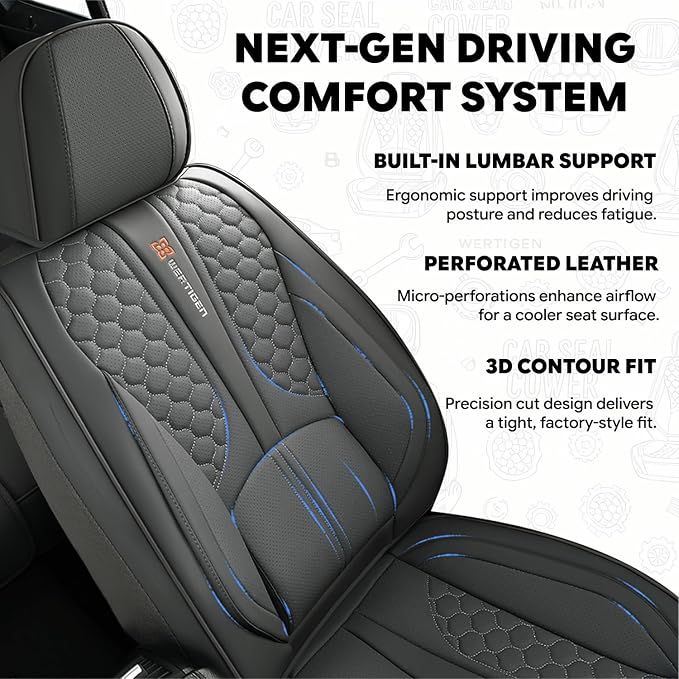 Full Set of Dark Gray Genuine Leather Seat Covers, Universal Fit | Four-Layer Anti-Slip Design with Lumbar Support - Image 2