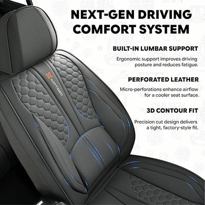Full Set of Dark Gray Genuine Leather Seat Covers, Universal Fit | Four-Layer Anti-Slip Design with Lumbar Support - Image 2