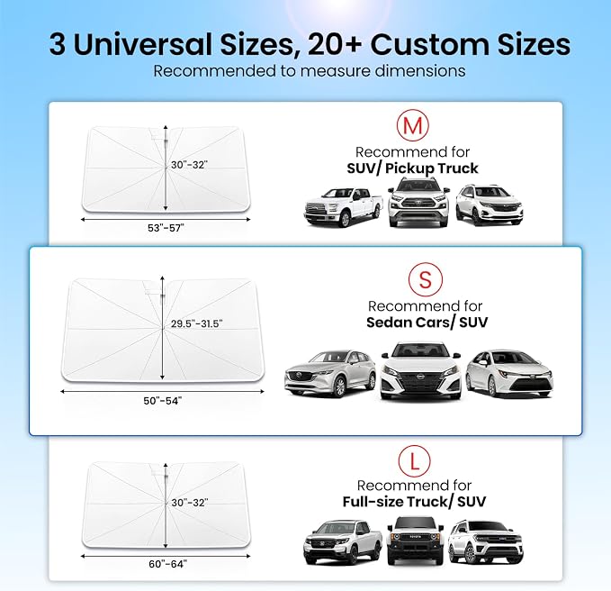 REEVAA Windshield Sun Shade Umbrella for Sedan Cars & SUV, S(54" x 31") | Stay Cool in Summer, 6-Layer Heat Defense Blocks Sun & Heat, Precision Fit for Sedan Cars & SUV, Durable 12-Rib Frame - Image 6