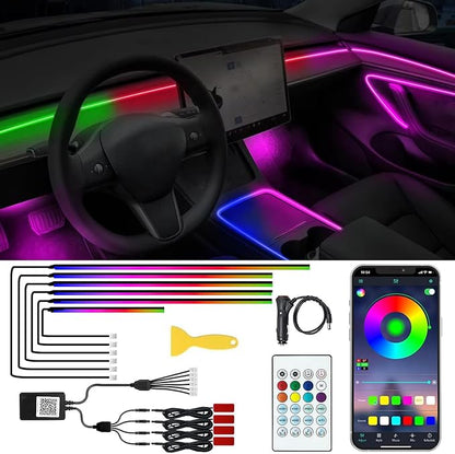 Acrylic Interior Car LED Lights with Remote and Wireless APP 10 in 1,Ambient Lighting Kits Fiber Optic Strip LEDs,16 Million Colors Music&DIY Function by TEKSHINNY