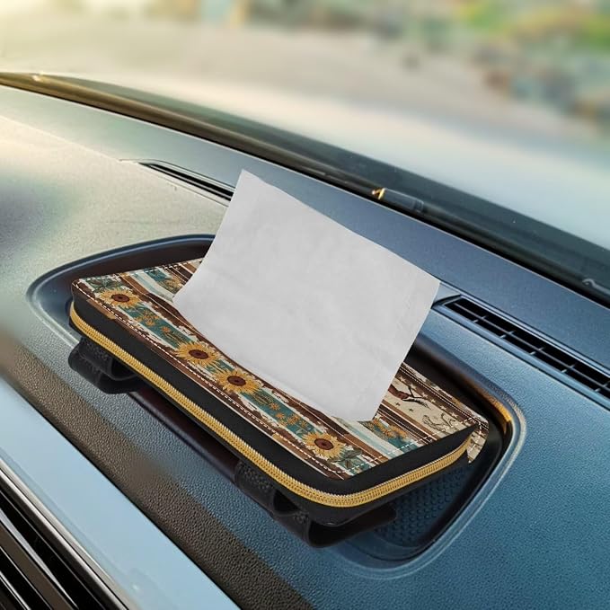 Biyejit Car Tissue Holder, Aztec Sunflower Horse Premium Sun Visor Napkin Case, Hanging Car Accessories Used to Organize Paper Towels and Storage Small Items - Image 5