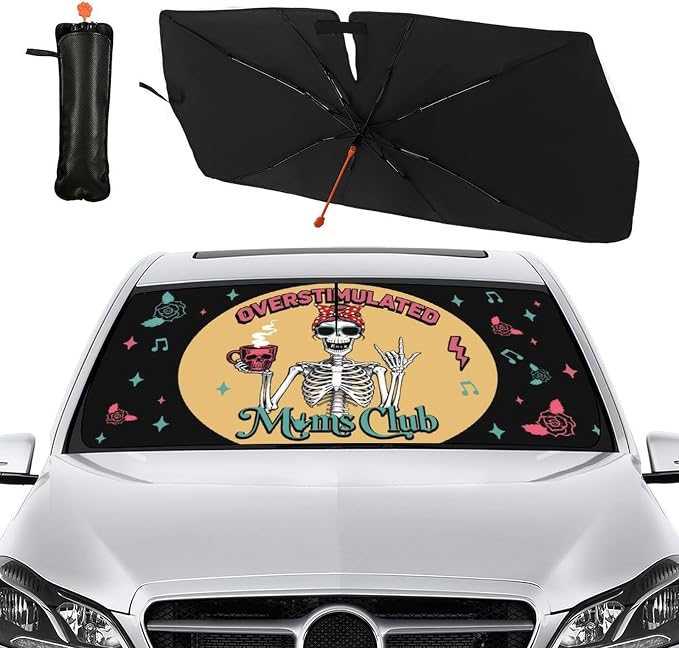 Socira Moms Funny Club Skull Car Windshield Sunshade Mother Umbrella Visor | Foldable Umbrella Cool Sun Shade Cover Sunshade Front Window Cover Car Accessories Mother's Birthday Gifts (57" X 30") - Image 7