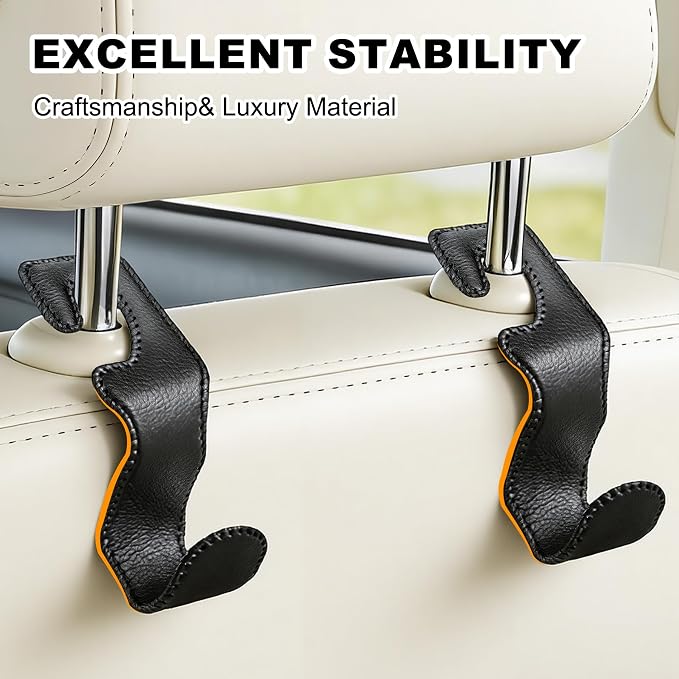 Headrest Hooks for Car, Leather Car Purse Hooks Hanger Holder Hook for Hanging Purses and Bags and Coats, 4Pack Black - Image 7