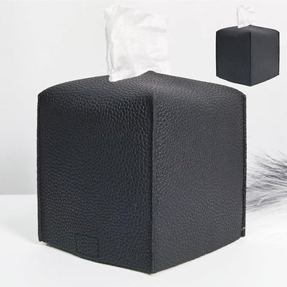 HOMOTEK 2 Pack Tissue Box Cover, Square PU Leather Tissue Holder, Decorative Facial Tissue Cube Paper Organizer Dispenser for Bathroom, Night Stands, Desk, Car 5X5X5'' - Matte Black, Pebble Grain by HOMOTEK