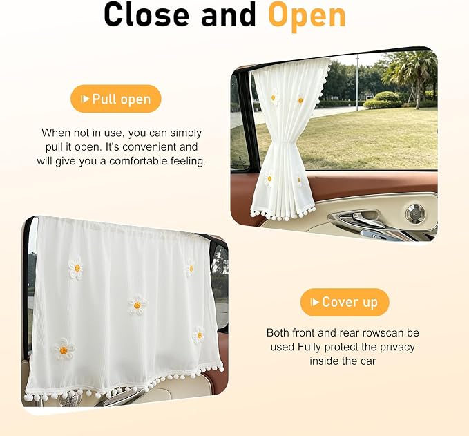 Car Side Window Shades, Cute Sunflowers Pattern Car Sun Shades for Baby, Sunproof Privacy Curtains, for Kids Travel Camping Nap Sleeping（White #A） - Image 6