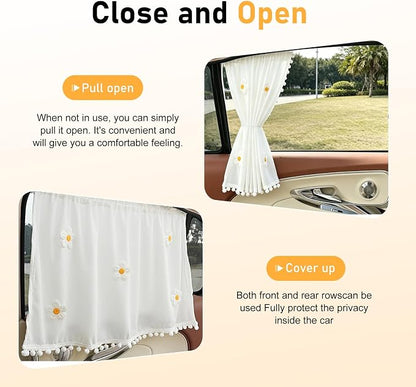 Car Side Window Shades, Cute Sunflowers Pattern Car Sun Shades for Baby, Sunproof Privacy Curtains, for Kids Travel Camping Nap Sleeping（White #A） - Image 6