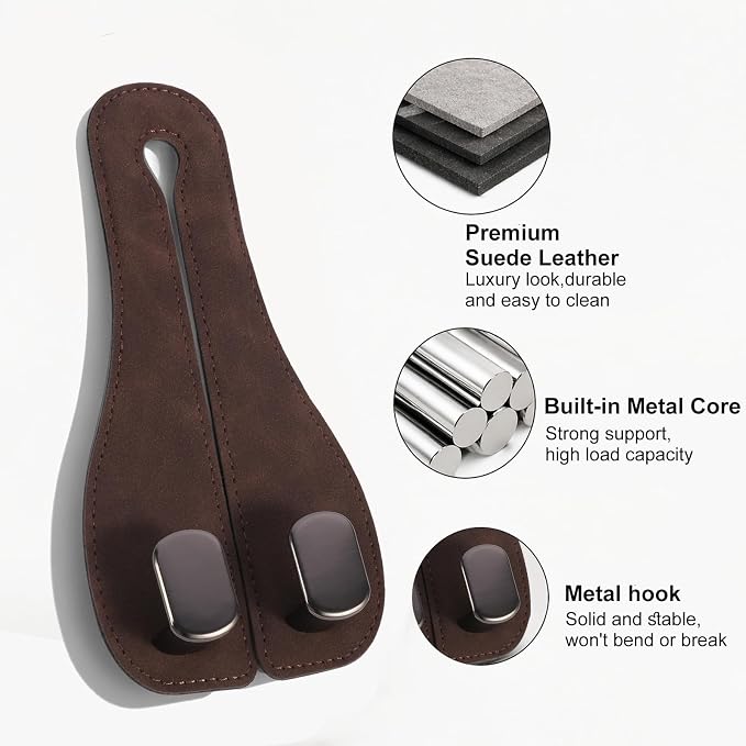 Car Seat Headrest Hook 2 Pack, Upgraded Metal Core with Soft Suede Wrap, 360° Rotating Car Backseat Hook Holder for Purses, Groceries, Coffee, 33 lbs Capacity, Universal Fit for Most Vehicles (brown) - Image 2