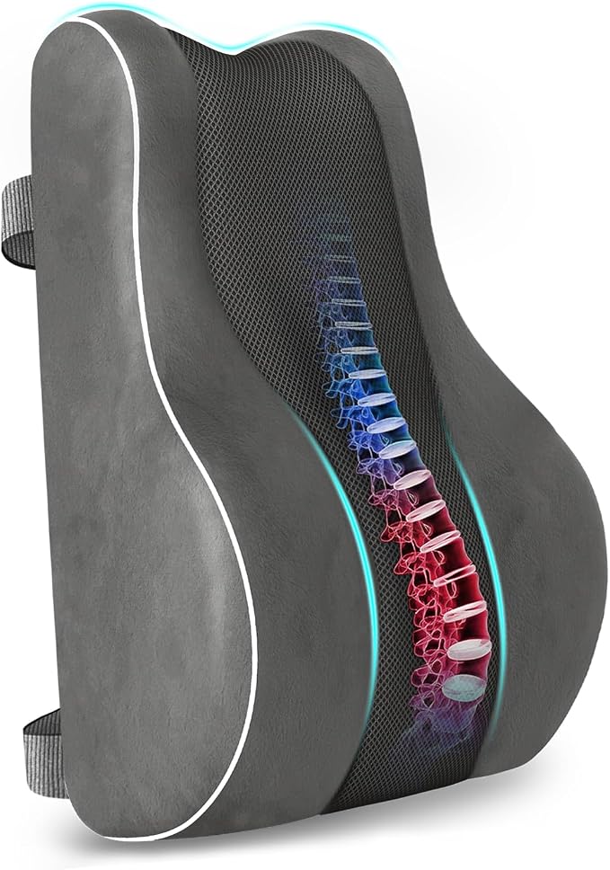 CloudBliss XL Lumbar Support Pillow, Memory Foam for Office Chair, Gray | Ergonomic High-Density Memory Foam, Adjustable Straps, Washable Mesh Cover, Lower Back Support for Office, Gaming & Car Seat by CloudBliss