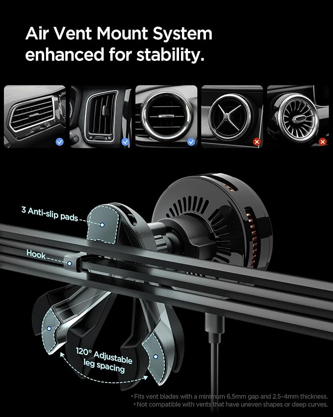 Spigen Cryomax MagFit Qi2.2 25W MagSafe Car Mount Wireless Charger | Ultra-Fast Charging Function w/ Active Peltier Cooling (Requires 45W or Higher Charging Adapter) - Image 6