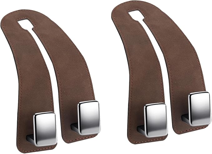 Amooca Car Headrest Hooks 2-Pack Suede Seat Organizer with Metal Core | Universal Fit, Double-hook Design, Backseat Storage for Backpack Umbrella Water Bottle Coat Purses Handbags Groceries, Brown - Image 7