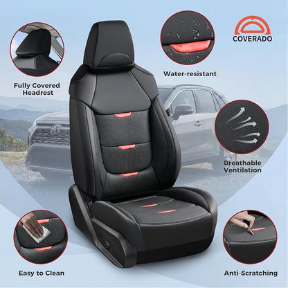 Coverado Car Seat Covers Custom Fit for RAV4 2019-2025, Full Set, Black | Car Seat Covers for Toyota RAV4 2019-2025(Hybrid) Woodland Edition, Airbag Compatible & Easy Install & Waterproof - Image 6
