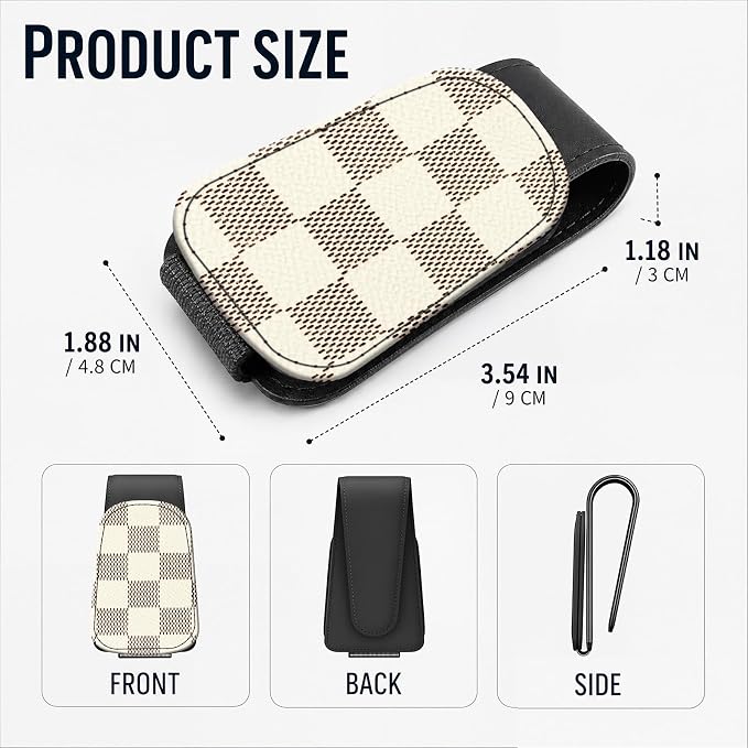 Leather Magnetic Sunglass Holder for Car Sun Visor, Cute Eyeglass Ticket Card Hanger Clip, Universal Auto Interior Accessories for SUV Pickup Truck, Beige Checkered - Image 3
