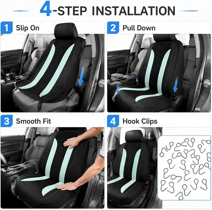 4 PCS Cooling Car Seat Covers, Breathable Auto Driver Seats Protective Cover with Hooks, Comfortable Anti-Slip Front Seats Cover Interior Accessories for Car Truck SUV (Mint Green) - Image 3