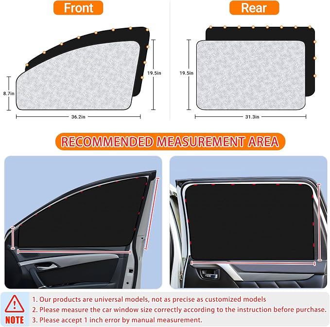 ZATOOTO Magnetic Car Window Shade for Side Window Car Privacy Curtains 4pcs | Full Blackout, UV‑Block, Heat Insulation, Metal Frame Fit, For Naps, Camping, Travel, Baby Safety, and Daily Use - Image 3