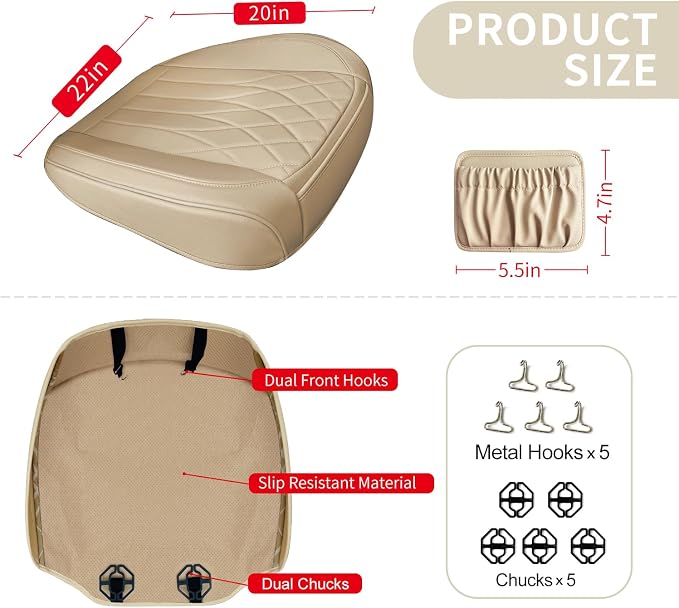 BEITK 2 Pack Beige Leather Front Bottom Car Seat Covers | PU leather,Waterproof, Full Wrap, non-slip, with Storage Pocket, Universal Fit for Sedan Truck SUV, Easy to Install - Image 2
