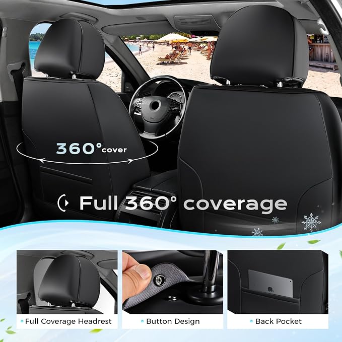 Coverado Seat Covers Full Set, 5 Seats Universal Seat Covers for Cars, Black Car Seat Covers Front Seats Back Seat Cover, Breathable Car Seat Cushion, Leather Seat Cover Seat Protector Fit Most Cars - Image 2