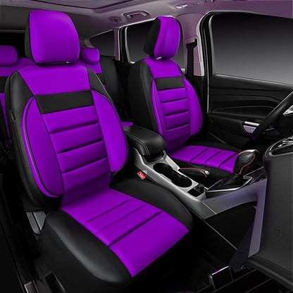 CAR PASS Leather Seat Covers Full Set Universal Water Resistant 3D Foam Back Support, Luxury Comfort Automotive 5 Seat Covers All Season Fit for SUV,Sedan,Van, Airbag Compatible Elegance(Purple Black) - Image 2
