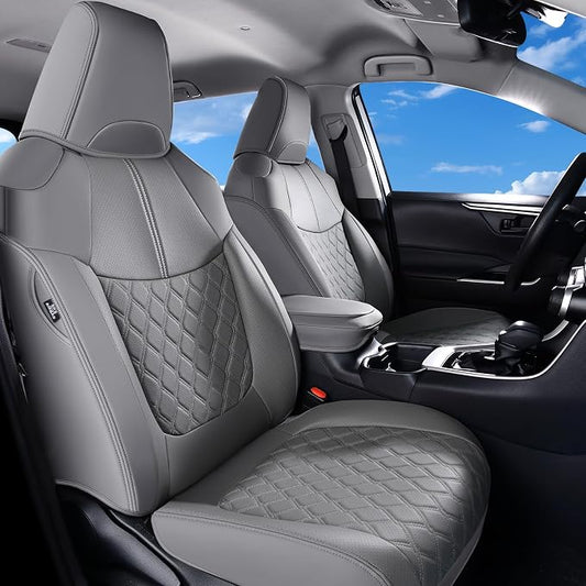 Huidasource Custom Fit RAV4 (Gas Only) Front Seat Covers, Gray Waterproof Faux Leather Full-Coverage for 2019-2024 Toyota RAV4 LE/XLE & XLE Premium/Limited (Does Not Fit Adventure and TRD Off-Road) by Huidasource