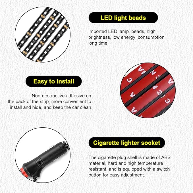 Car LED Strip Light, 48 LEDs RGB Neon Interior Atmosphere Lights, 12V Under Dash Ambient Night Light, Cigarette Lighter Auto Interior Decorative Lamp, Car Accessories (Orange-Yellow) - Image 3